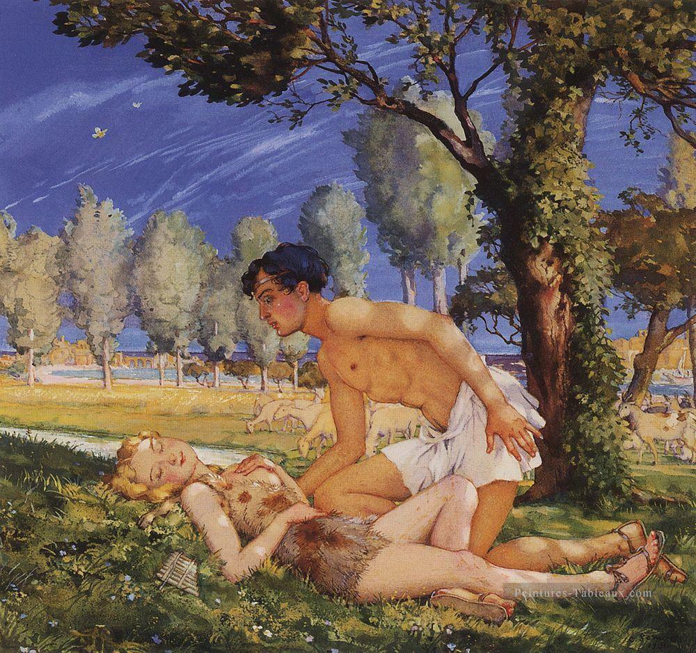 illustration to the novel daphnis and chloe 4 Konstantin Somov sexual naked nude Peintures à l'huile